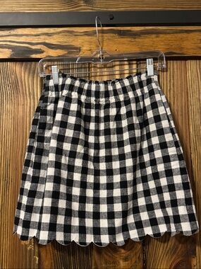 J. Crew Black & White Gingham Scalloped Hem Skirt size 2